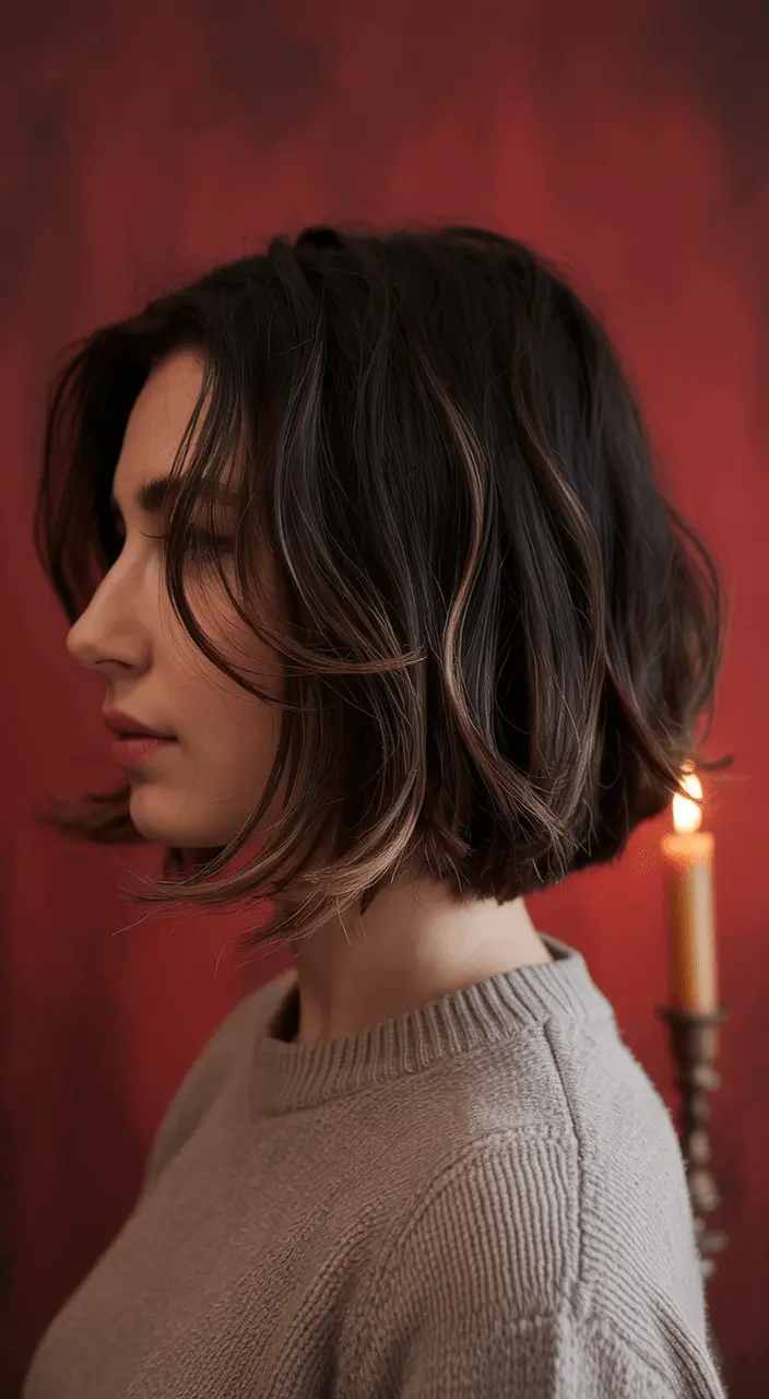 hairstyles ideas short hair Romantic Chin-Length Bob with Caramel Glaze
