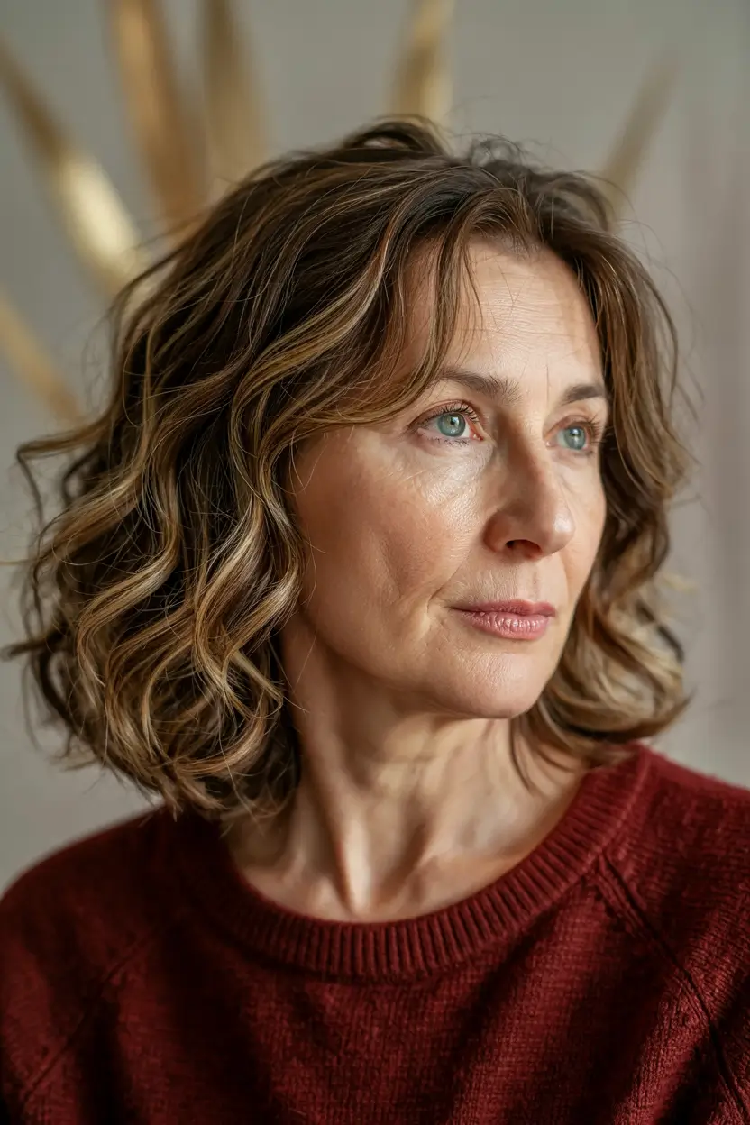 curly hairstyles short Soft Caramel Curly Bob