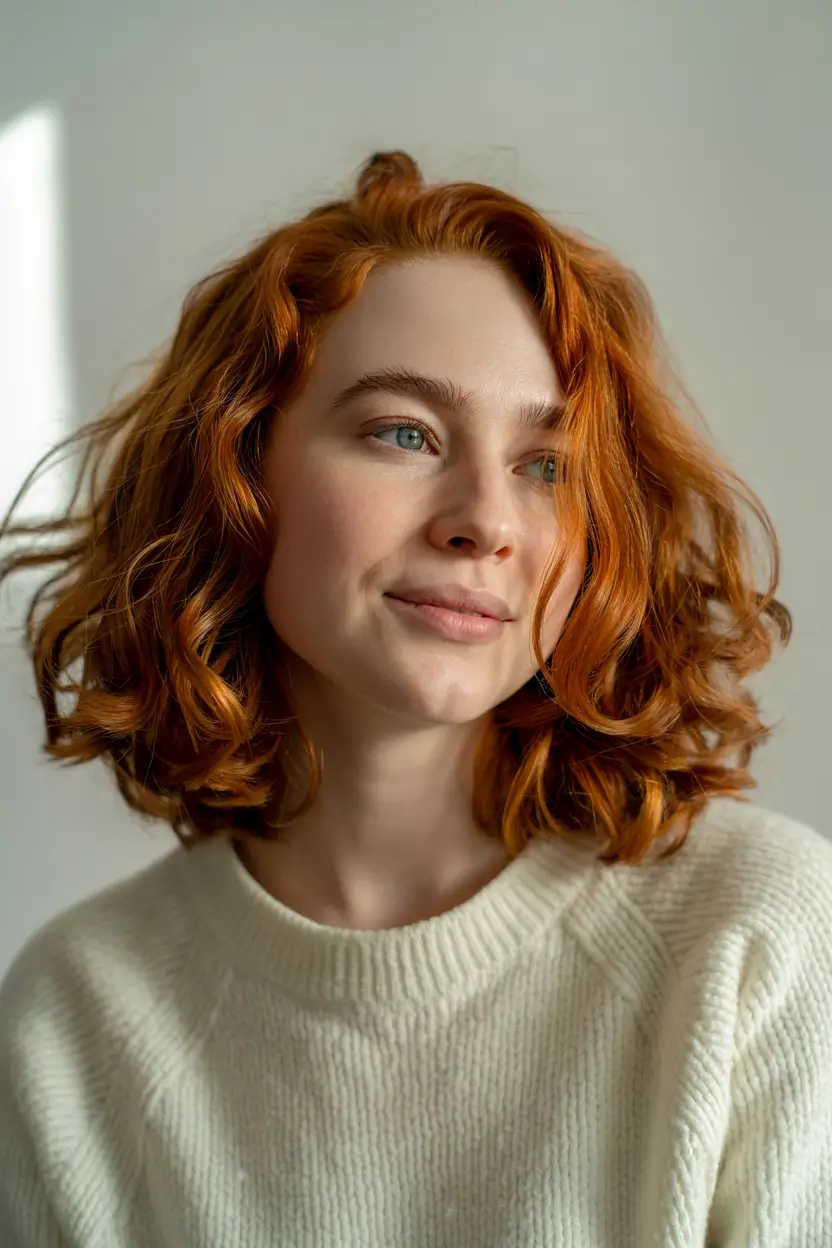 curly hairstyles medium hair Copper Curl Glow