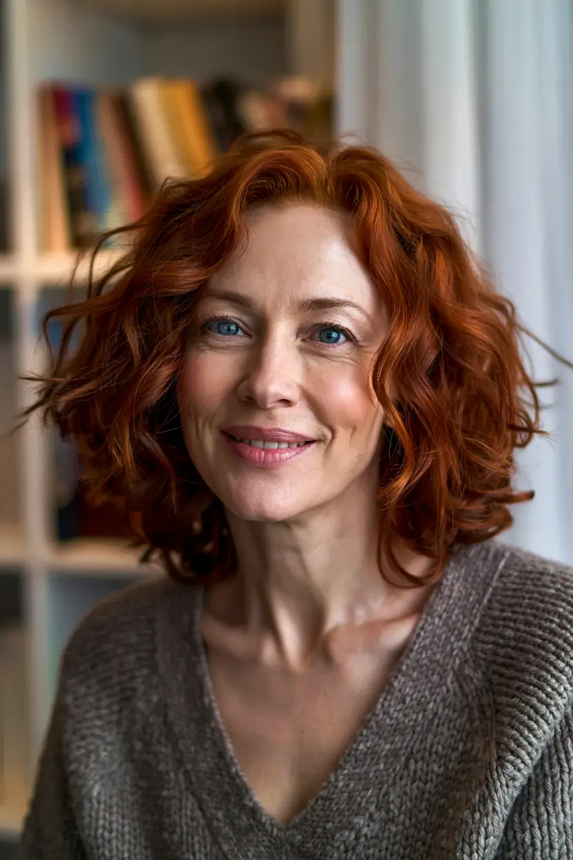 curly hairstyles women Ginger Glow Mid-Length Curls