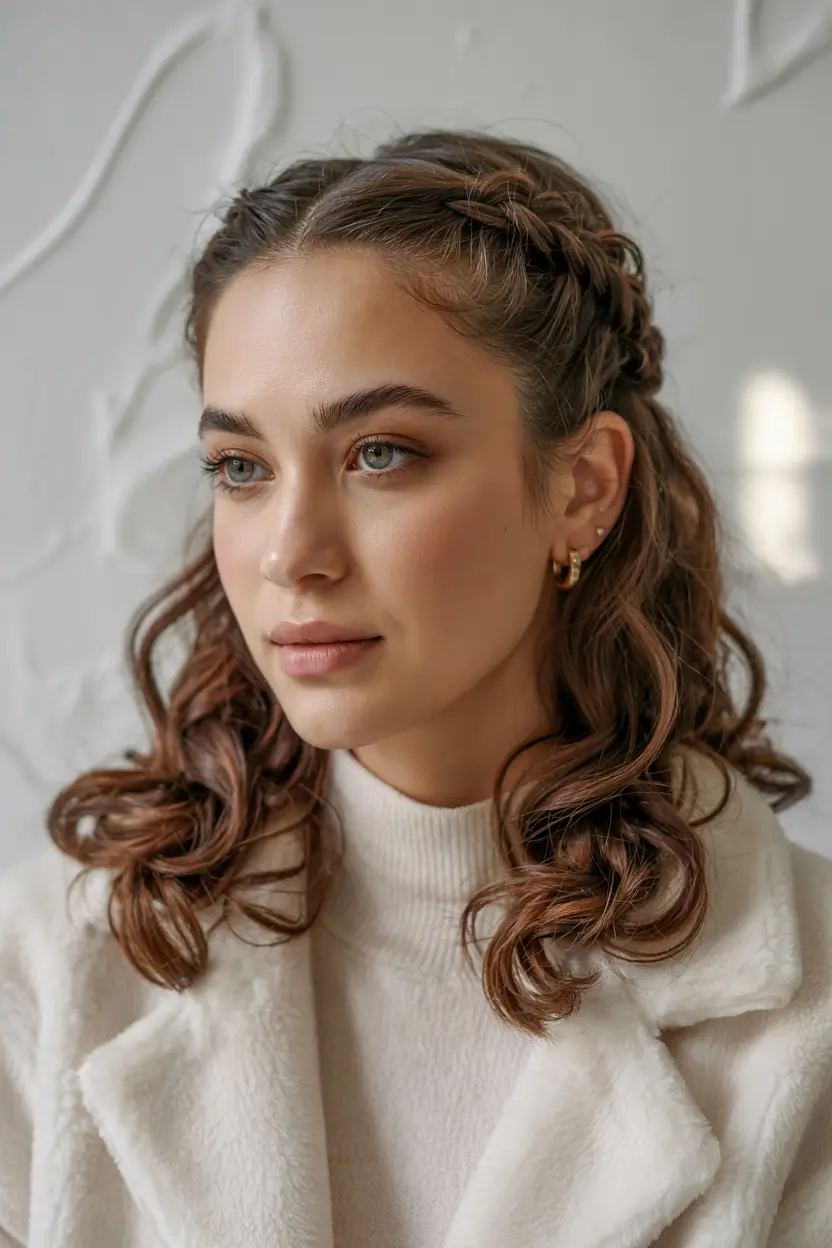 curly hairstyles with braids Romantic Braided Crown with Loose Curls