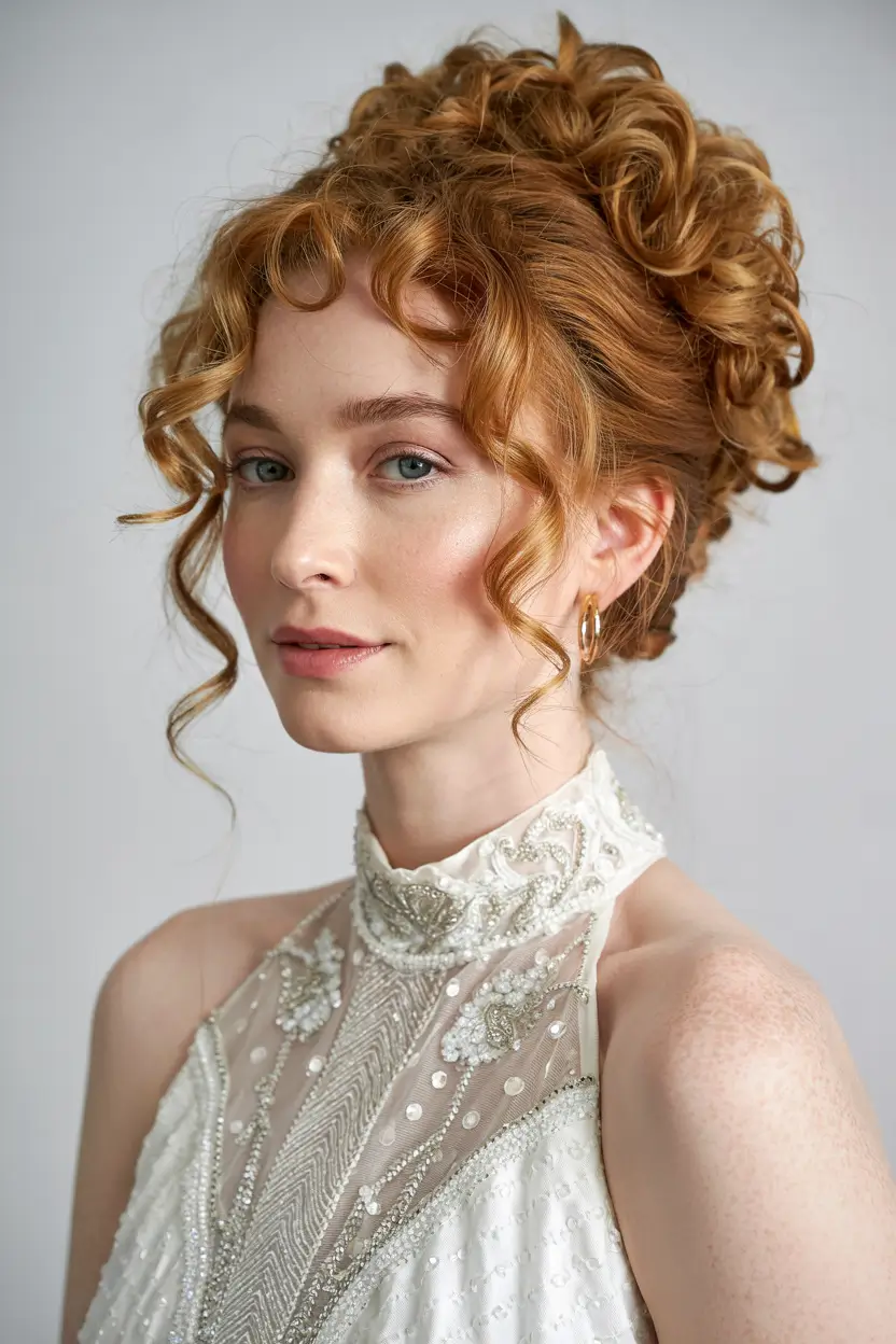 curly hairstyles women Golden Bridal Curls with Classic Grace