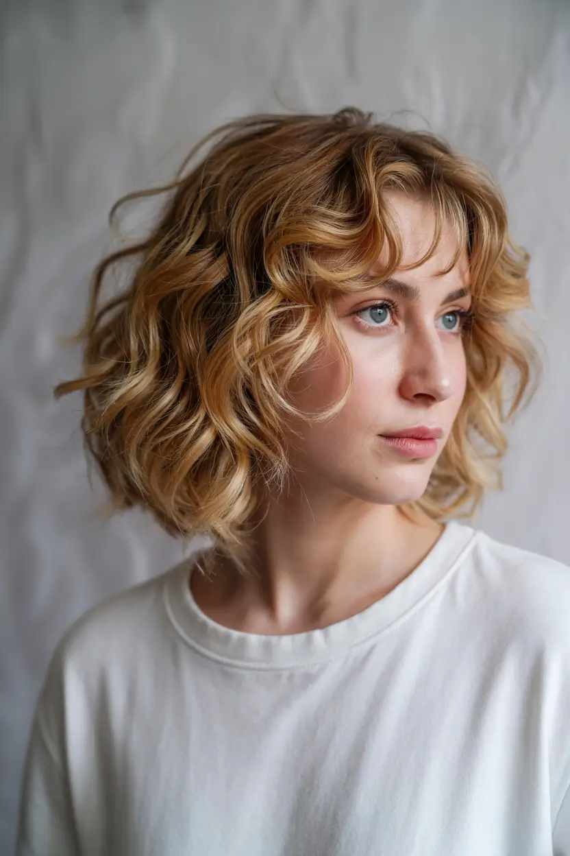 curly hairstyles short Butter Blonde Bob with Airy Movement