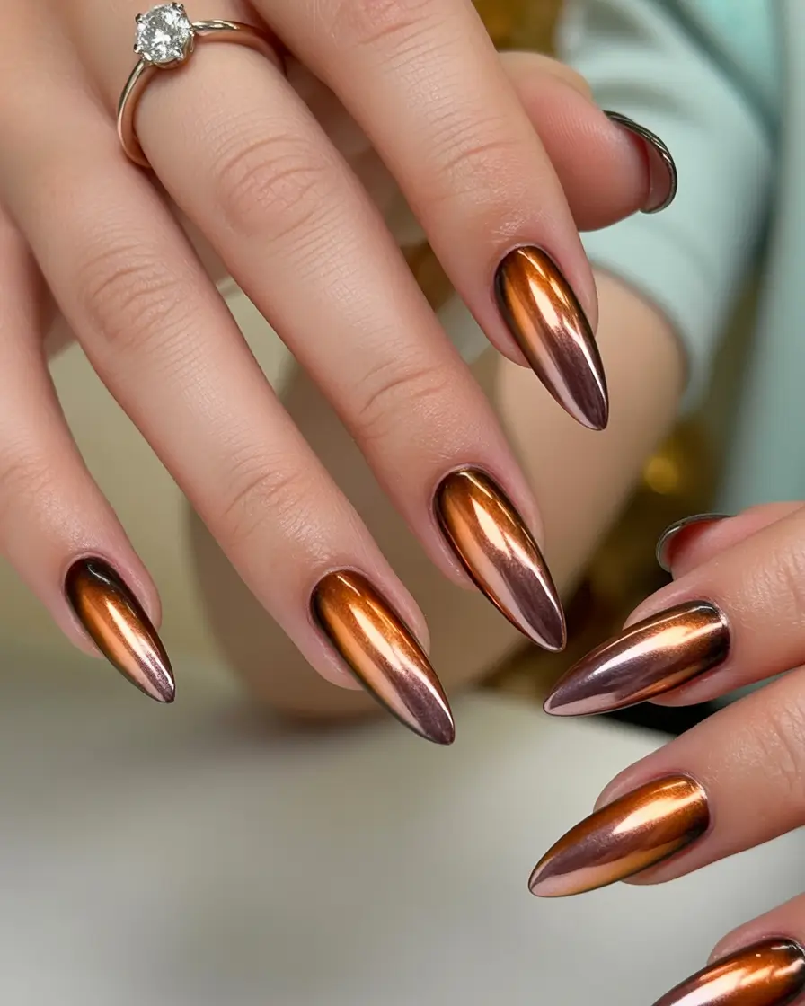 cute cat eye nails 2026 Bronze Chrome Cat Eye for a Rich Metallic Moment