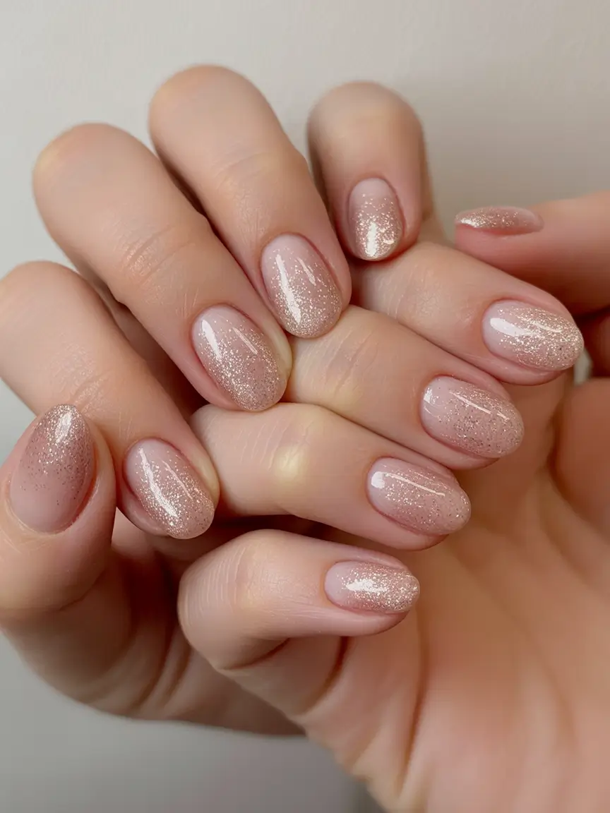 cute cat eye nails 2026 Soft Rose Gold Sparkle With Gentle Cat Eye Highlights