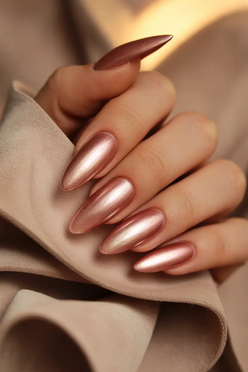 cute cat eye nails 2026 Warm Rosy Metallic Cat Eye for a Silky Finish