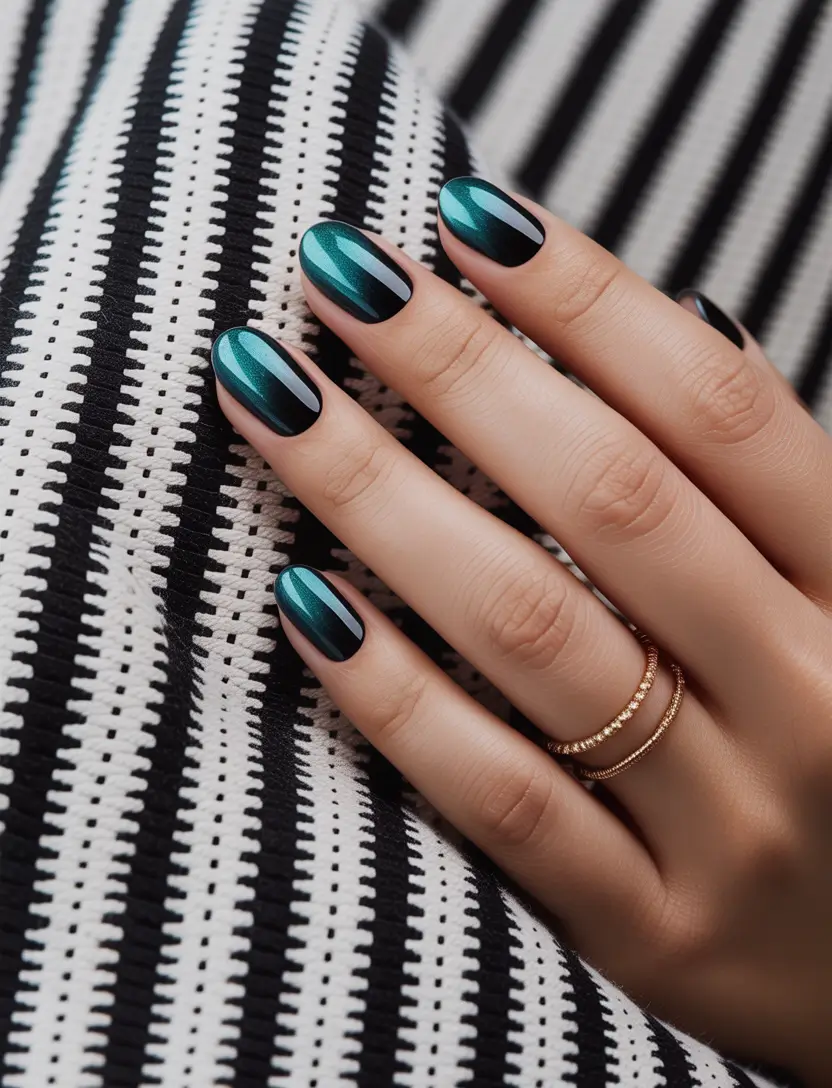 cute cat eye nails 2026 Deep Green Cat Eye With a Modern Edge