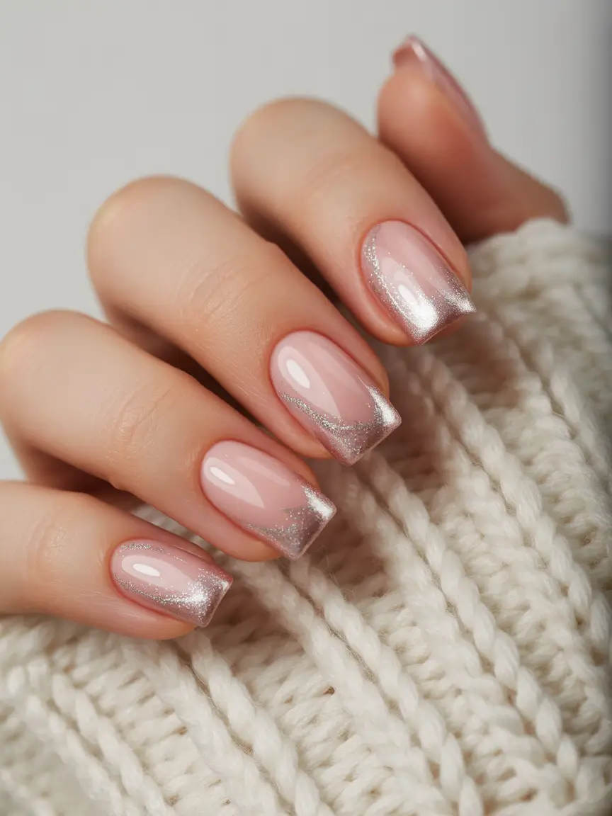 cute cat eye nails 2026 Soft Pink Sparkle French With a Frosted Edge