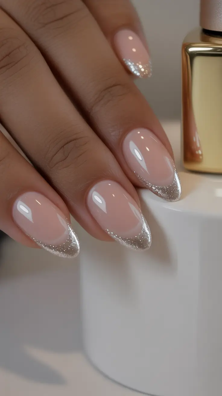 cute cat eye nails 2026 Silver Glitter Almond Tips With a Soft Cat Eye Glow