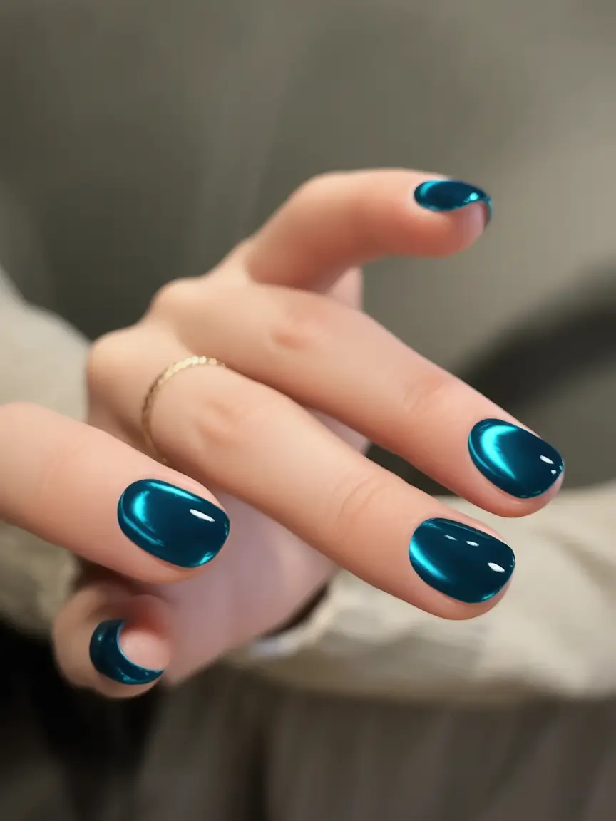 cute cat eye nails 2026 Deep Blue Mirror Cat Eye for an Edgy Mood