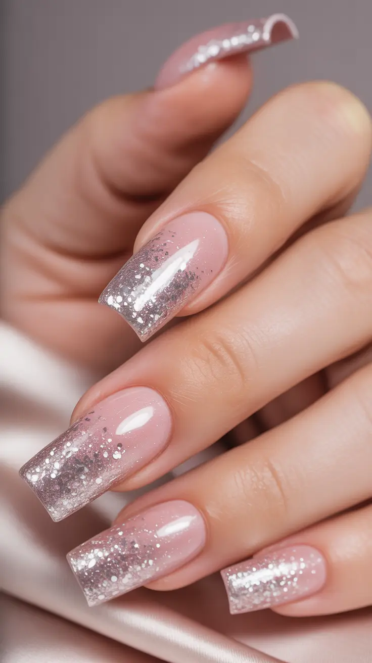 cute cat eye nails 2026 Silver Glitter Square Tips With Dimensional Shine