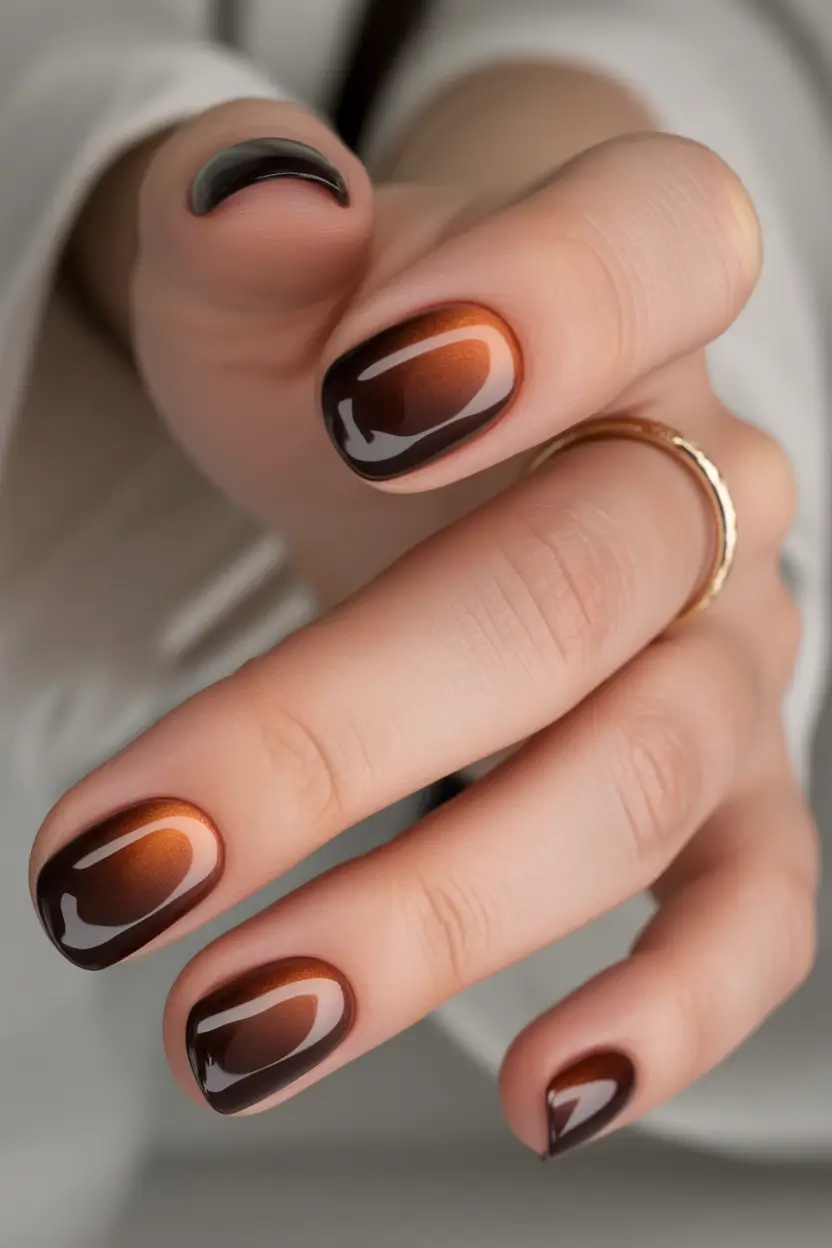 cute cat eye nails 2026 Warm Brown Ombre Cat Eye for a Cozy Luxe Style