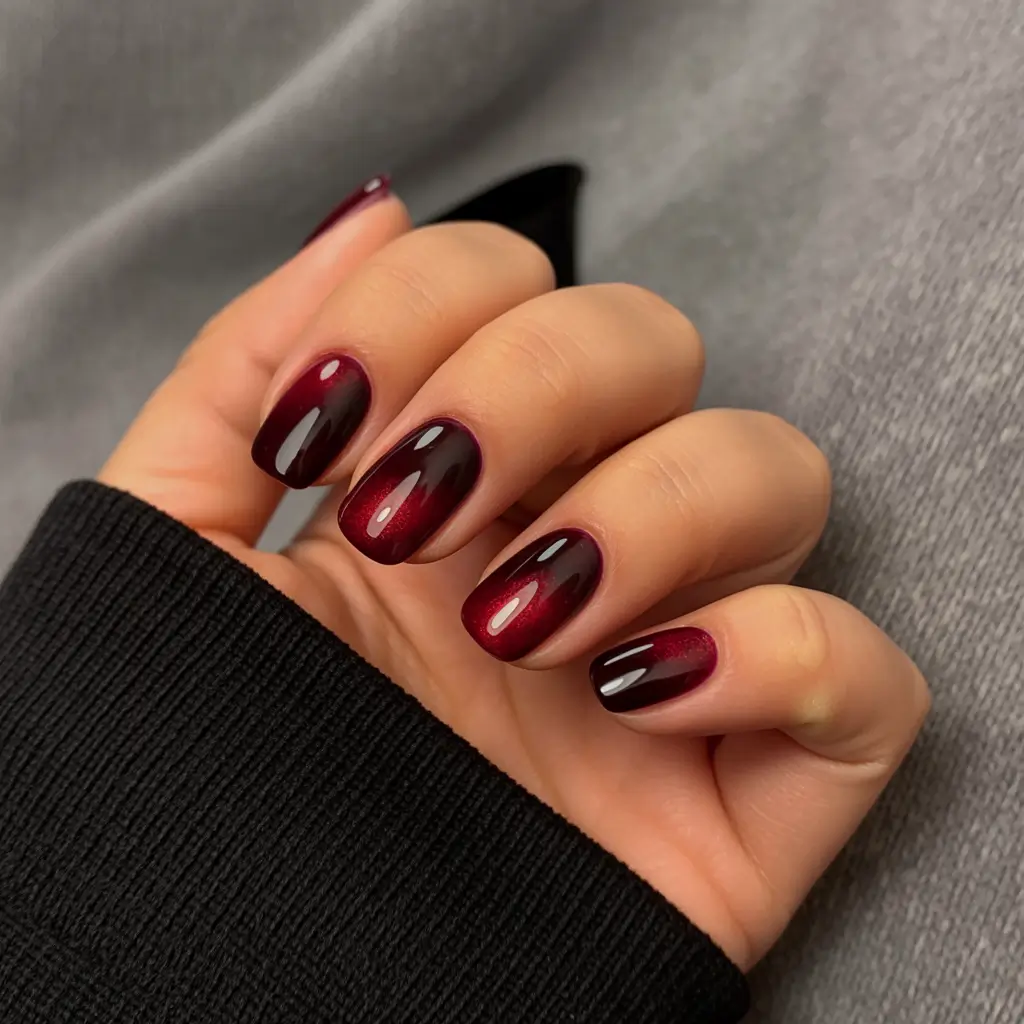 cute cat eye nails 2026 Dark Red Cat Eye With Deep Velvet Shine