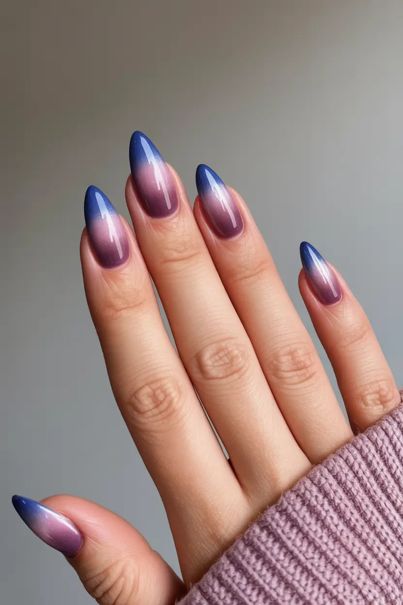 cute cat eye nails 2026 Gradient Blue and Purple Cat Eye for a Soft Fantasy Mood
