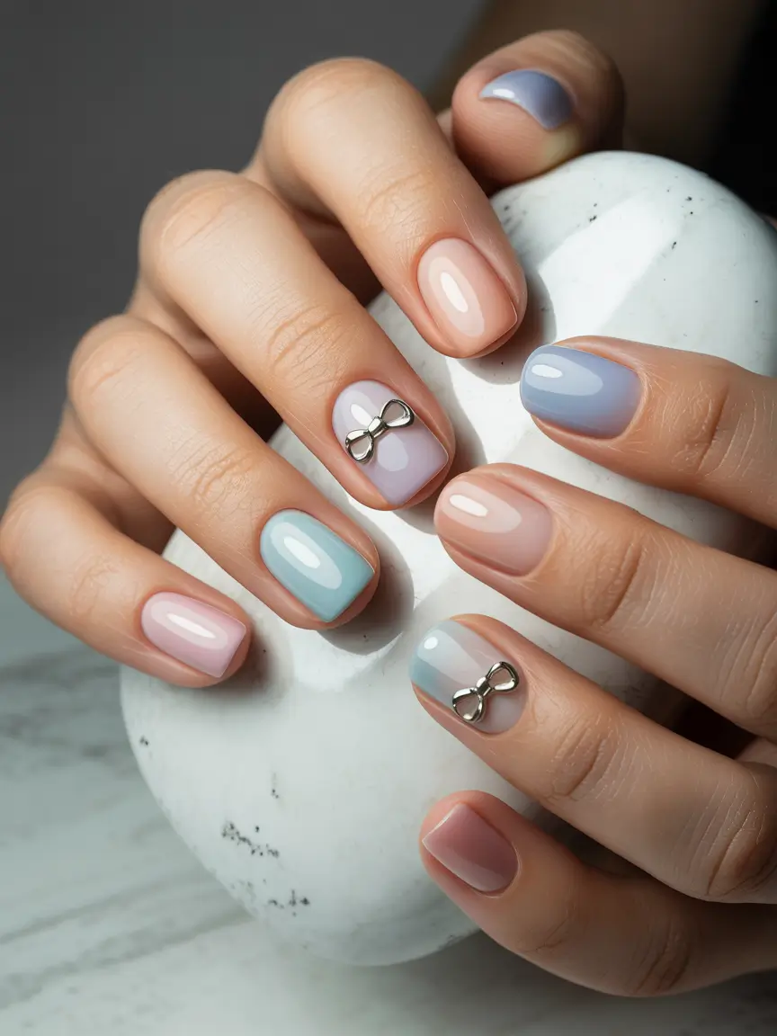 cute nails aesthetic 2026 Soft Bow Pastel Mix