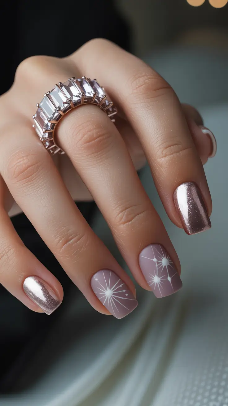 cute nails aesthetic 2026 Metallic Mauve Starlight