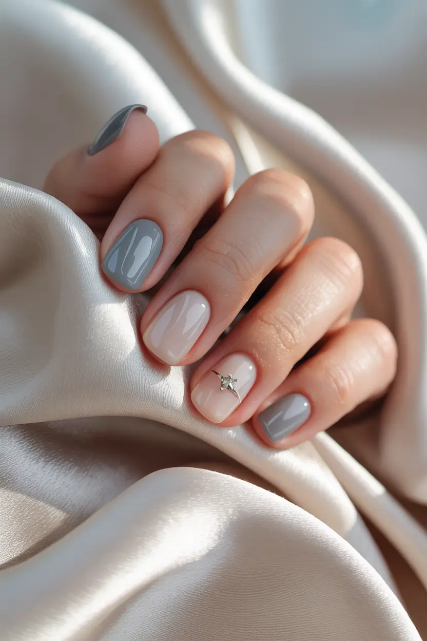 cute nails aesthetic 2026 Grey Silk Minimalism