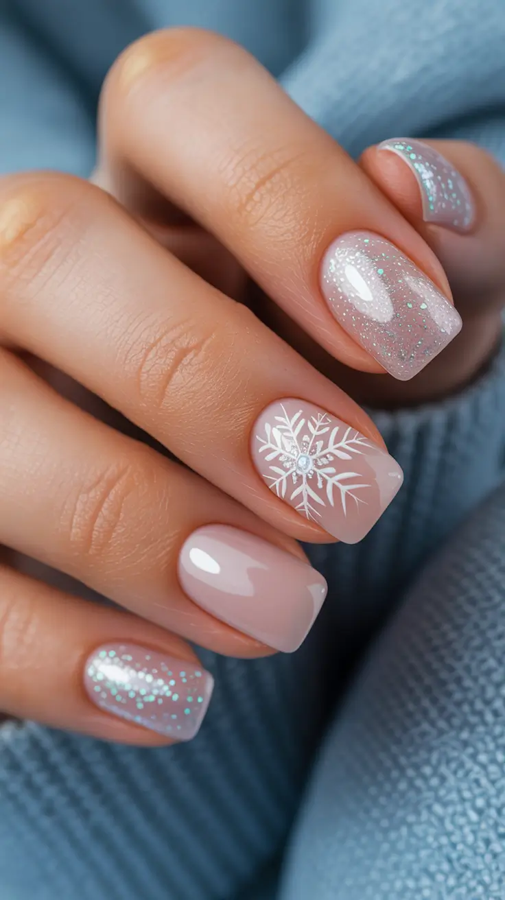 cute nails aesthetic 2026 Icy Snowflake Sparkle