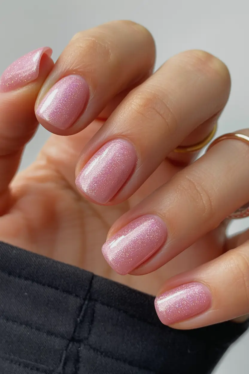 cute nails aesthetic 2026 Soft Pink Sparkle Wash