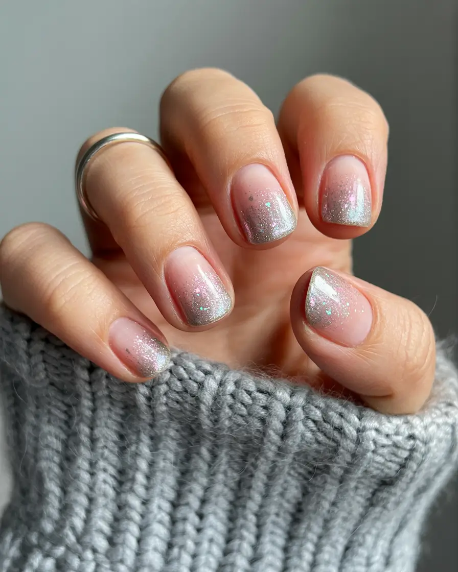 cute nails aesthetic 2026 Silver Frosted Gradient