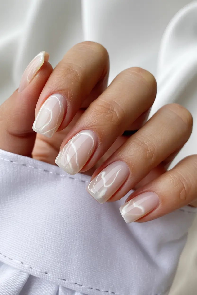 cute nails aesthetic 2026 White Pearl Gloss Waves