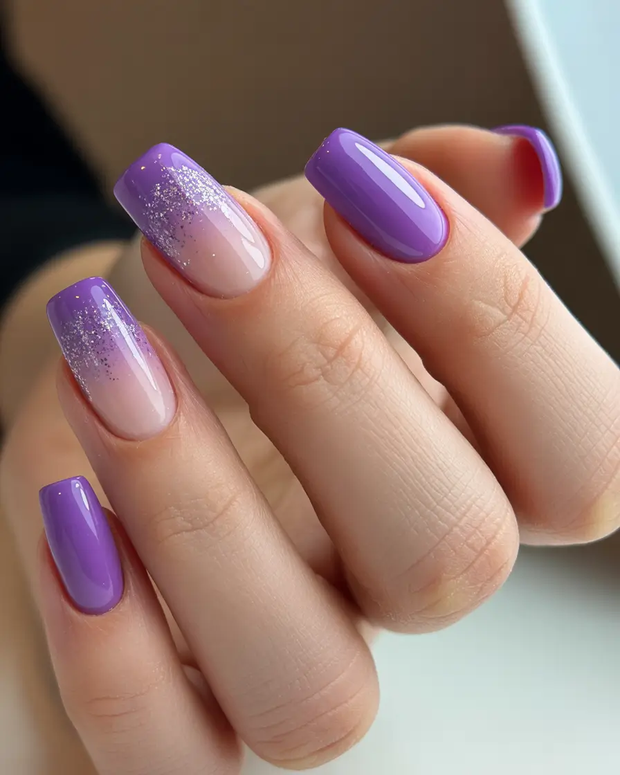 easy simple nails 2026 Lavender Ombre Magic with Glittered Tips
