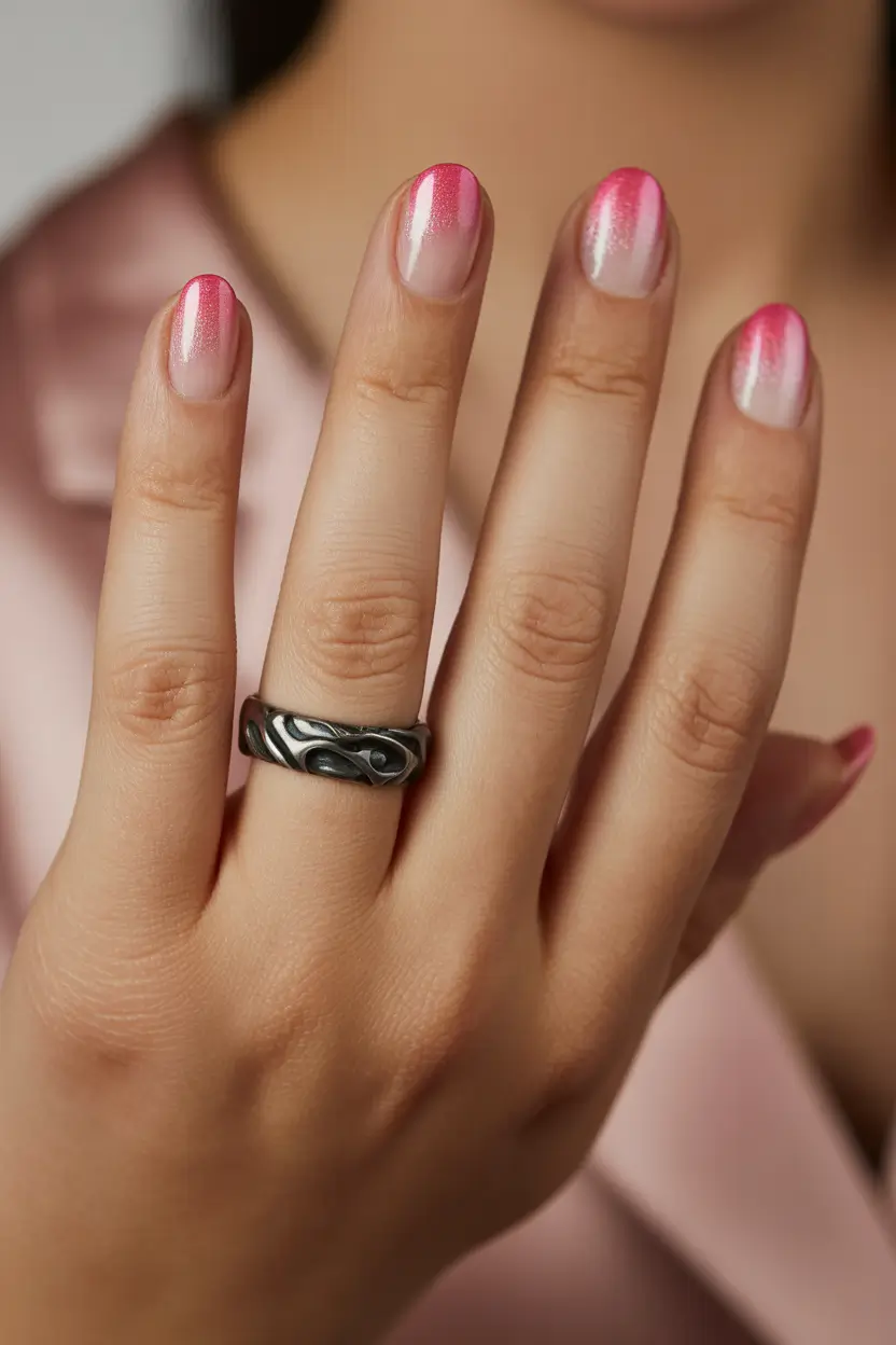 easy simple nails 2026 Shimmery Pink Sheen for a Soft Winter Glow