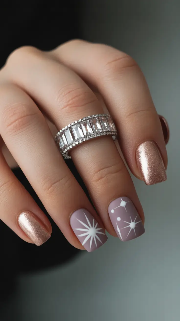 easy simple nails 2026 Mauve Constellation Art with Rose Gold Accents