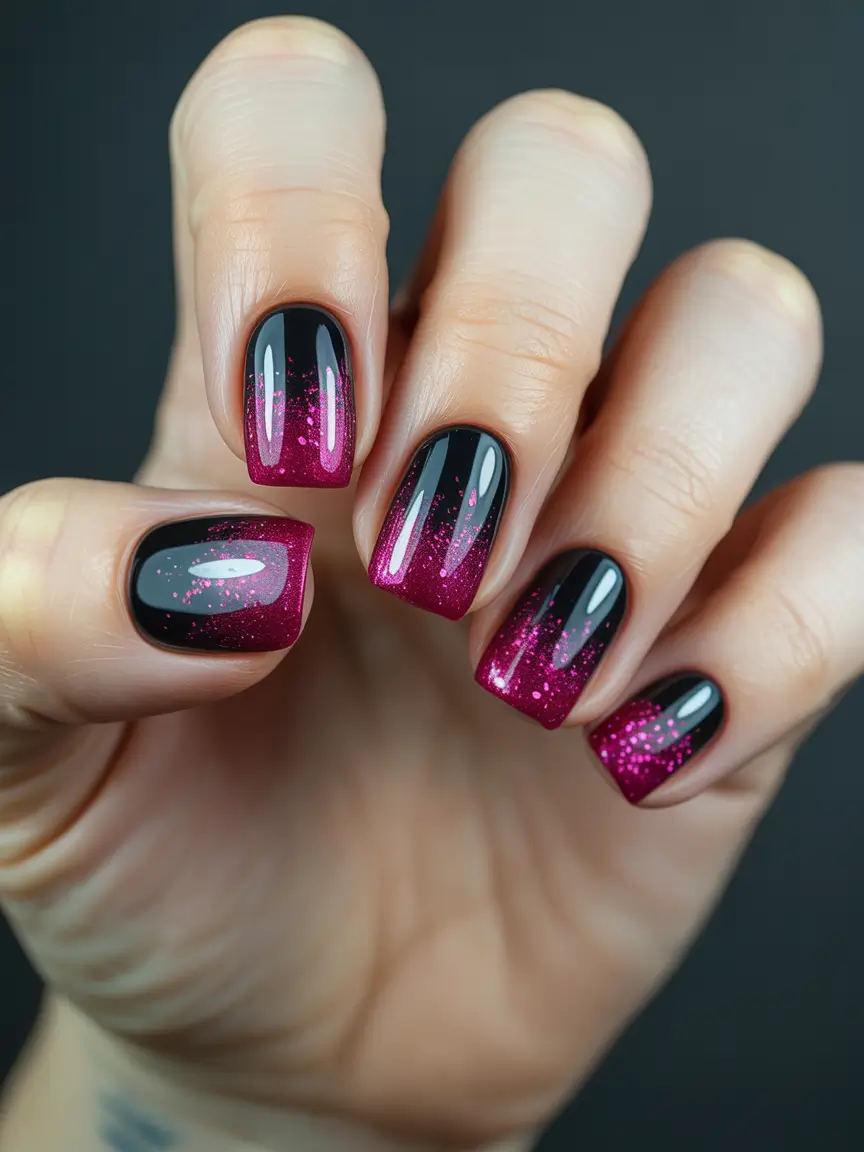 elegant black nails 2026 Pink Radiance Fading into Midnight Black
