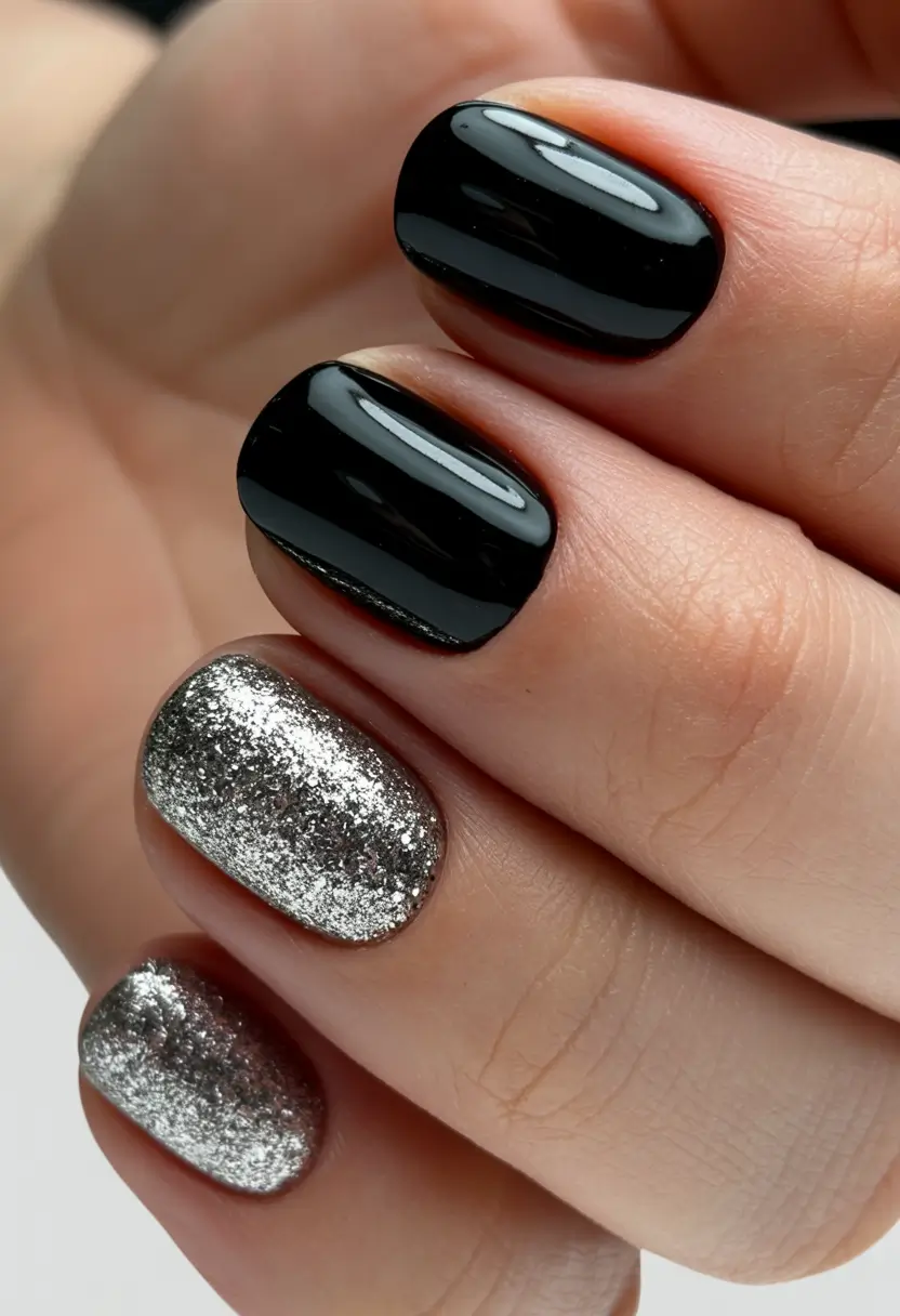 elegant black nails 2026 Liquid Black with Molten Silver Glow