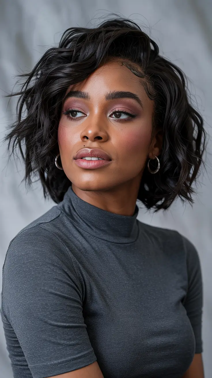 hairstyle black women natural Textured Wavy Bob With Volume