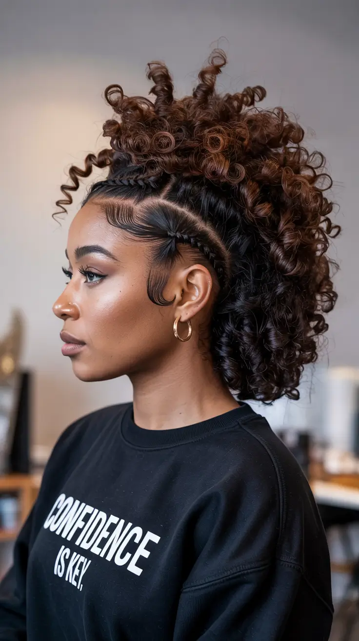 hairstyle black women natural hair Curly Mohawk With Braided Details