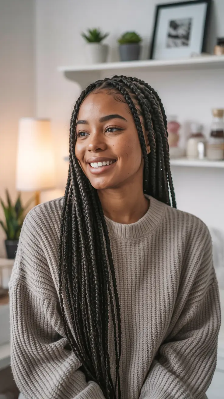 hairstyle black women braided Classic Long Braids With a Soft Glow