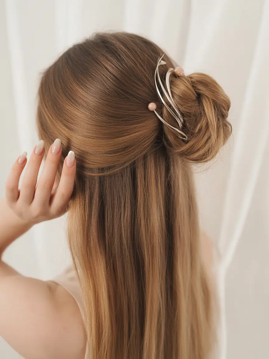 Elegant Long Hairstyles 2026 Minimalist Half Bun Artistry