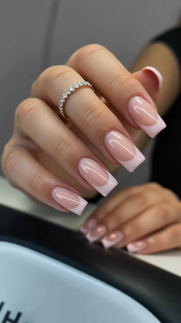 neutral nails 2026 Soft Pink French With a Modern Square Shape