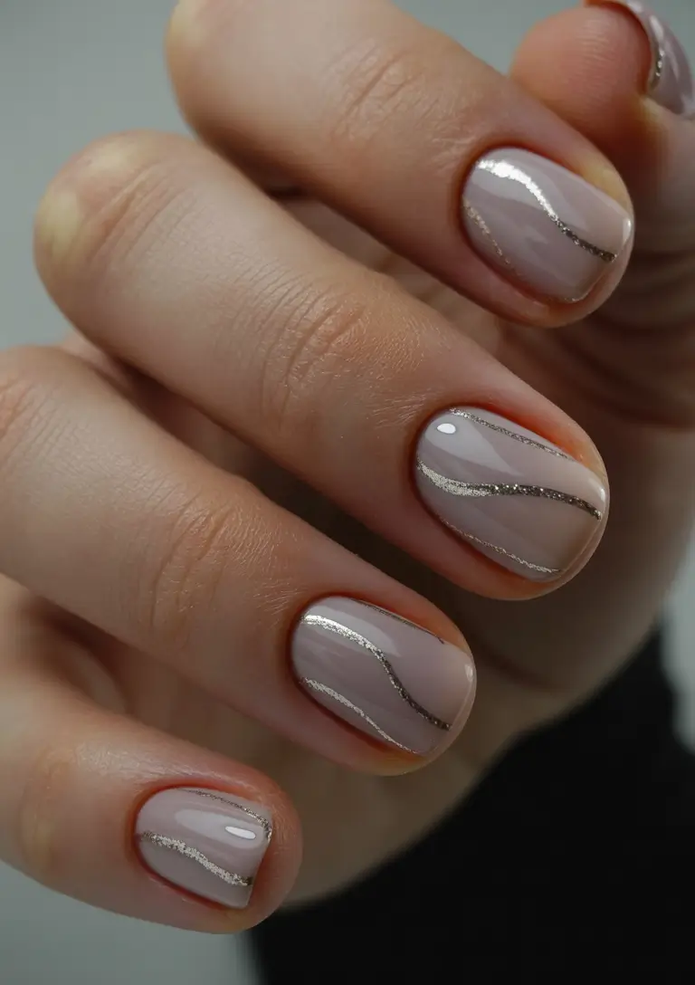 neutral nails 2026 Soft Taupe Waves With Metallic Accents