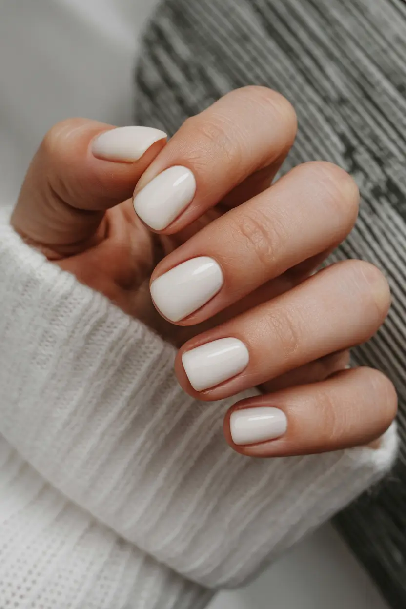 neutral nails 2026 Creamy Winter White With a Clean Gloss Finish