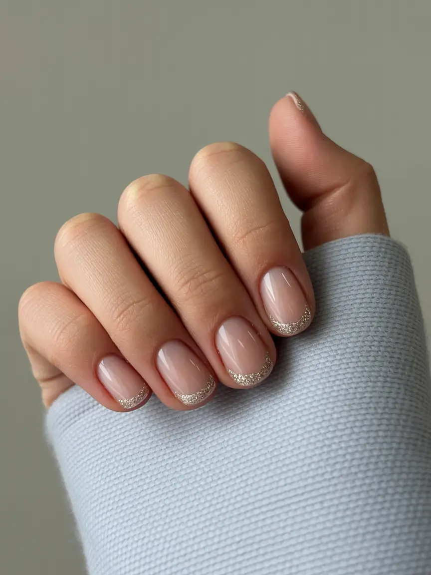 neutral nails 2026 Glitter Kissed Micro French for Subtle Sparkle