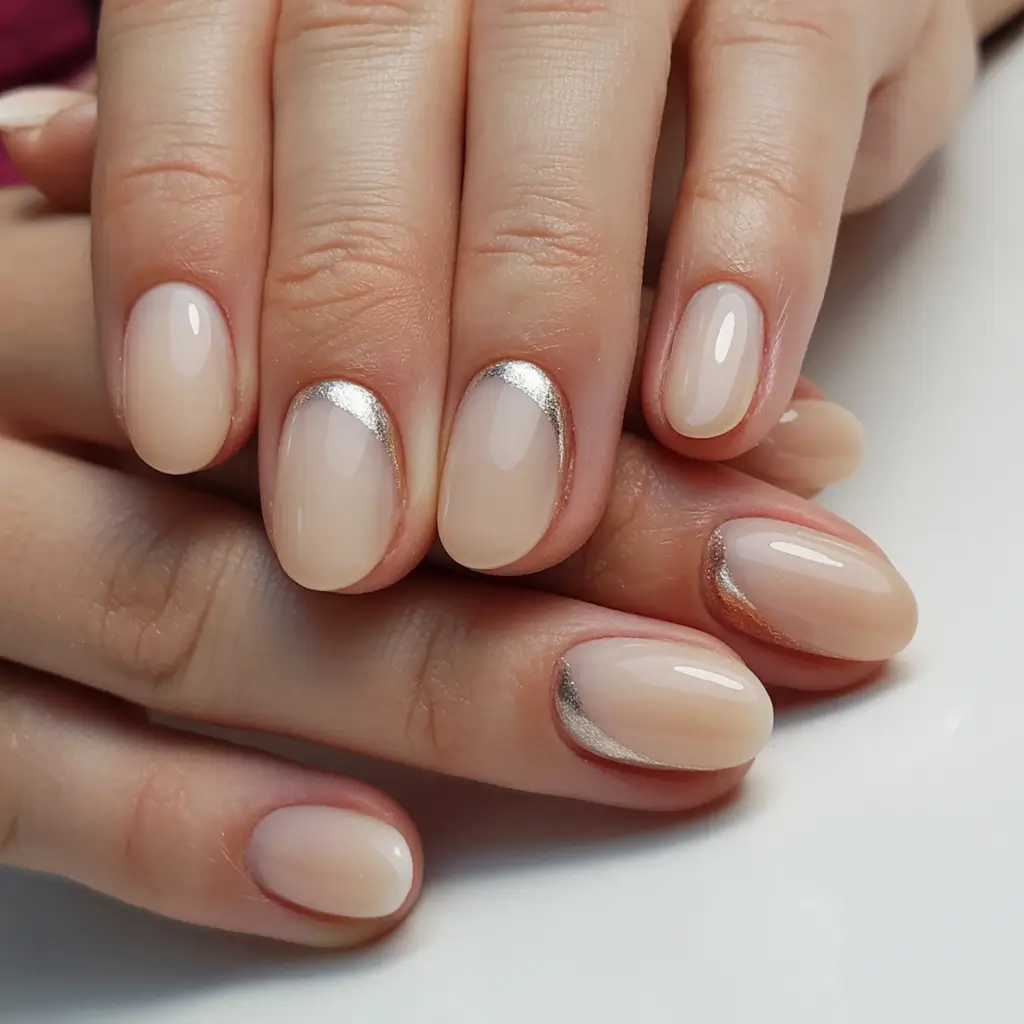 neutral nails 2026 Golden Cuticle Waves for Subtle Metal Glow