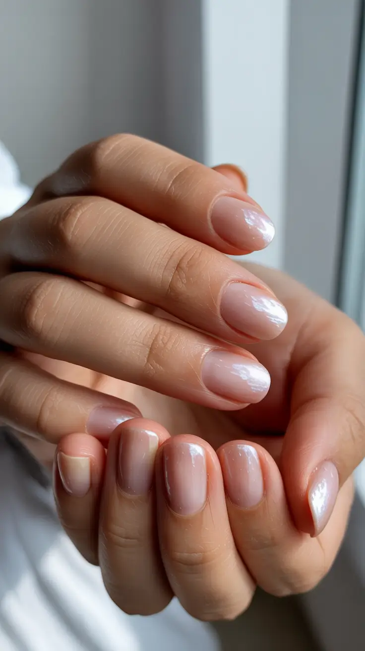 neutral nails 2026 Pearly Soft Glow With an Iridescent Sheen