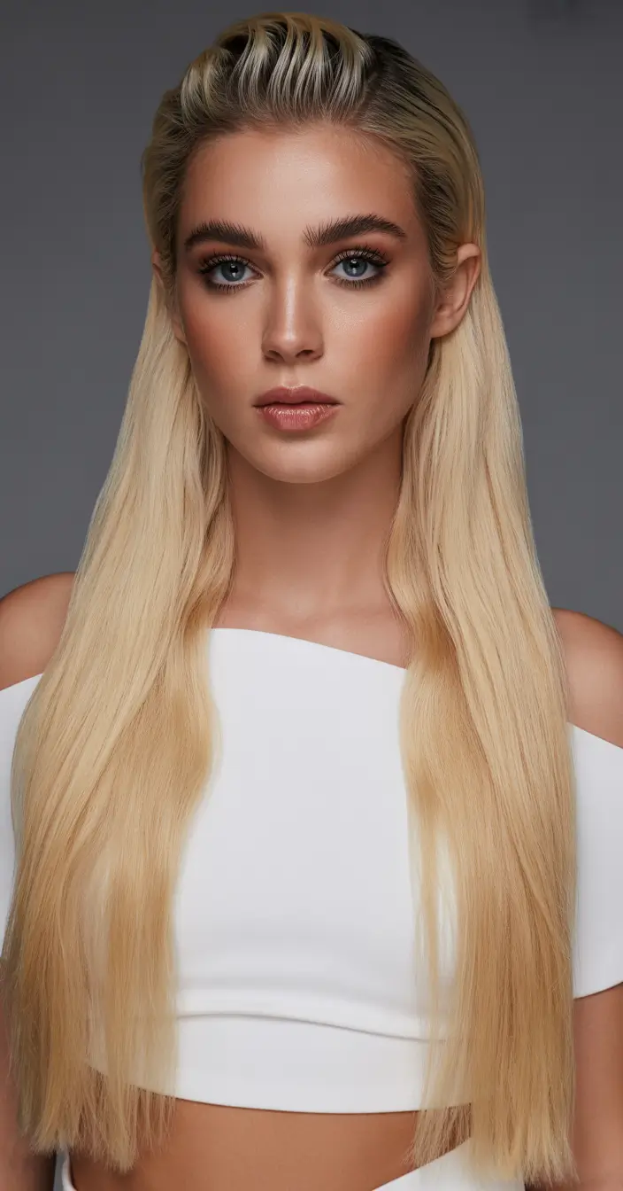 straight hairstyles Platinum Sleek Drama