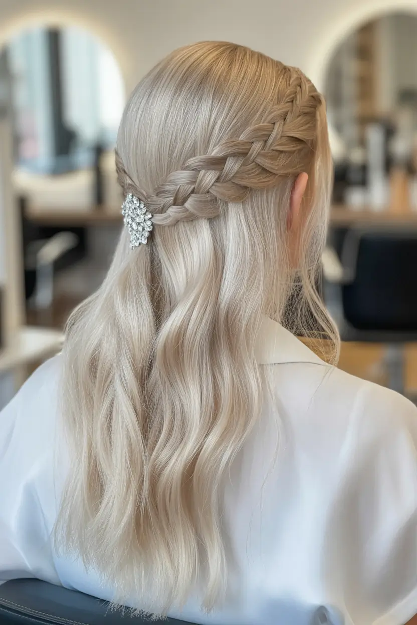 straight hairstyles Soft Braided Half Up Elegance