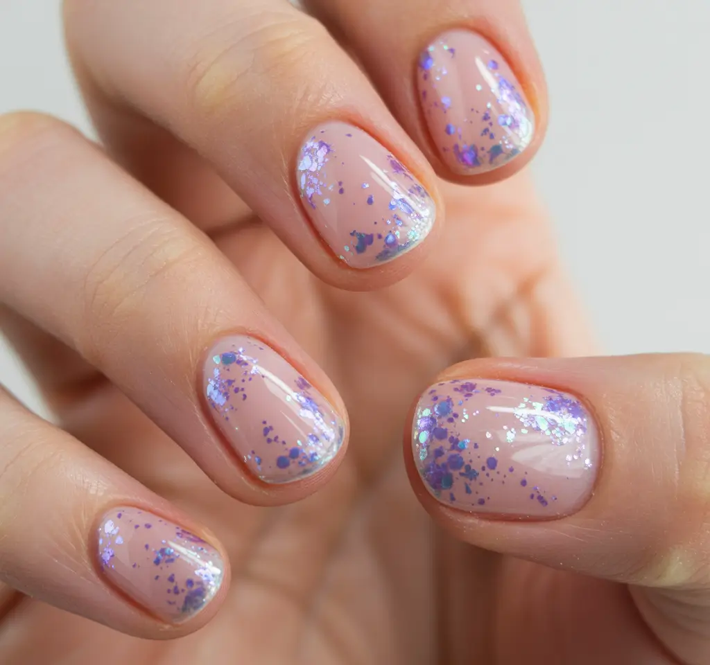 fun birthday nails 2026 Soft Lilac Confetti Nails for a Cute Birthday Moment