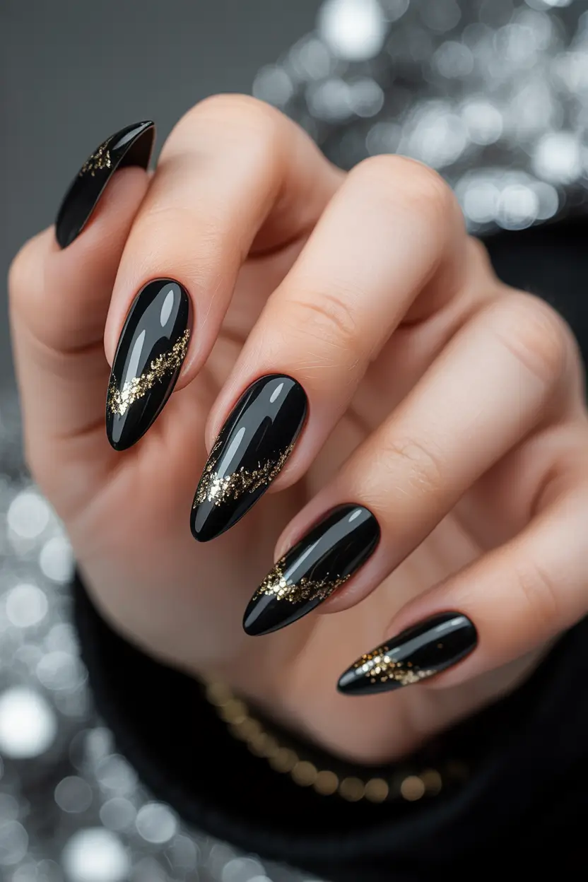 fun birthday nails 2026 Black and Gold Drama for a Bold Birthday Statement