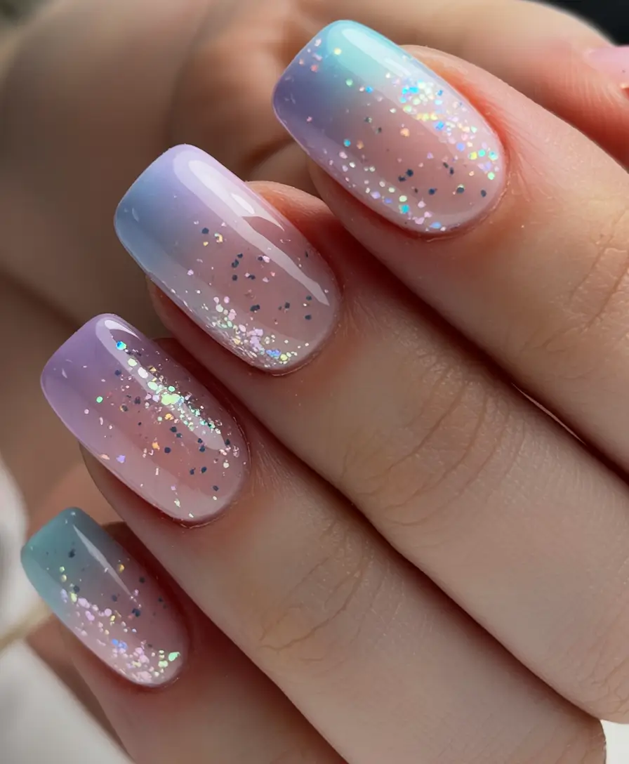 fun birthday nails 2026 Pastel Aurora Ombre for a Dreamy Birthday Glow