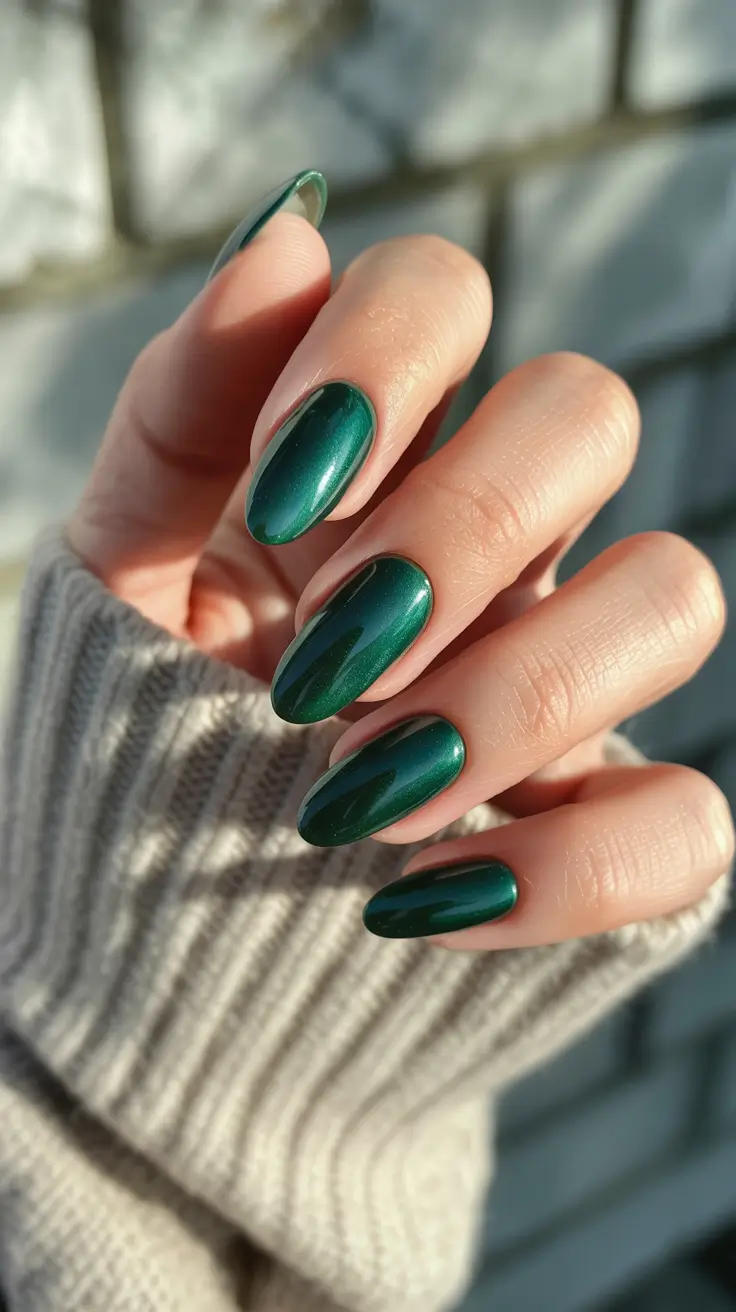 green nails 2026 Deep Emerald Shine with Cozy Winter Mood