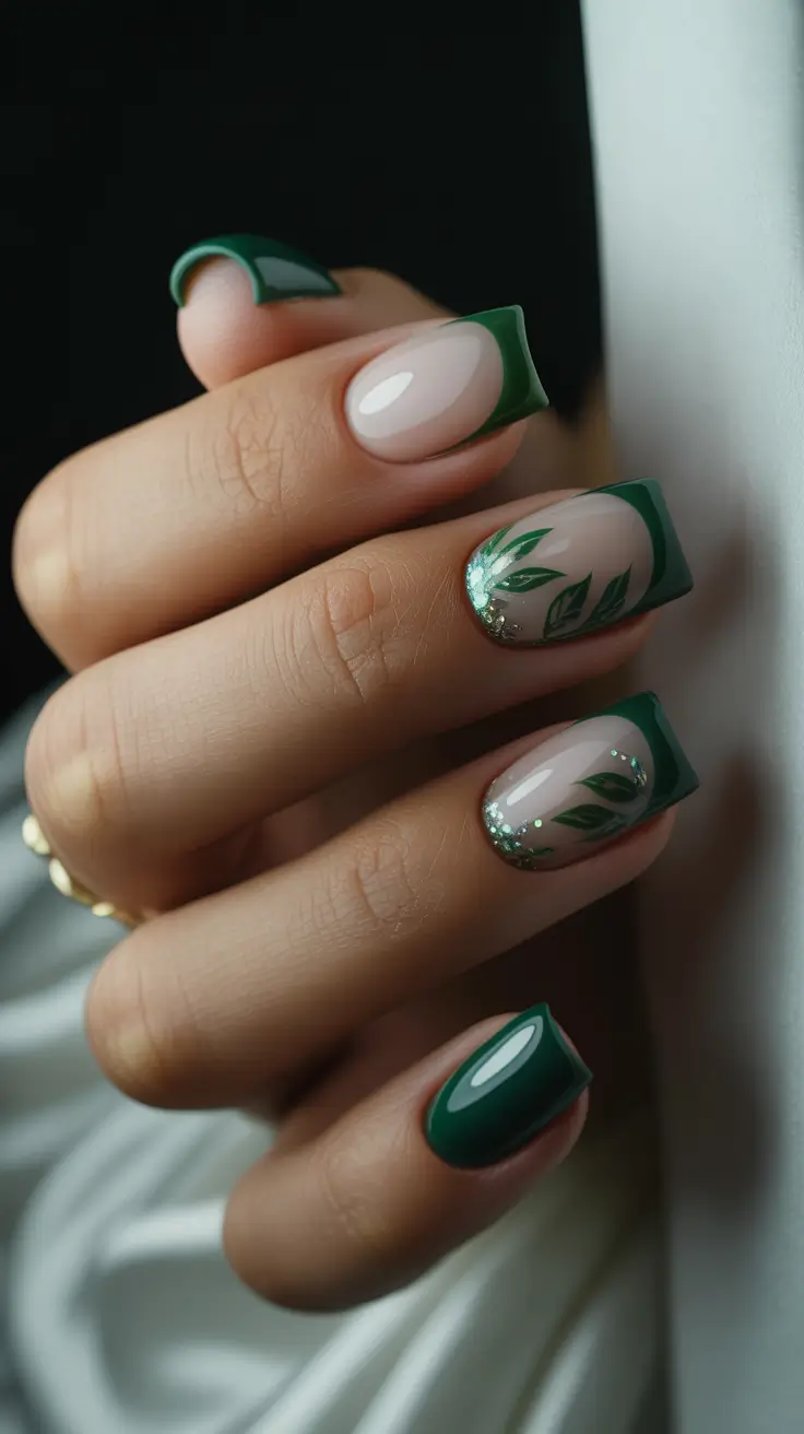 green nails 2026 Forest French with Botanical Accents