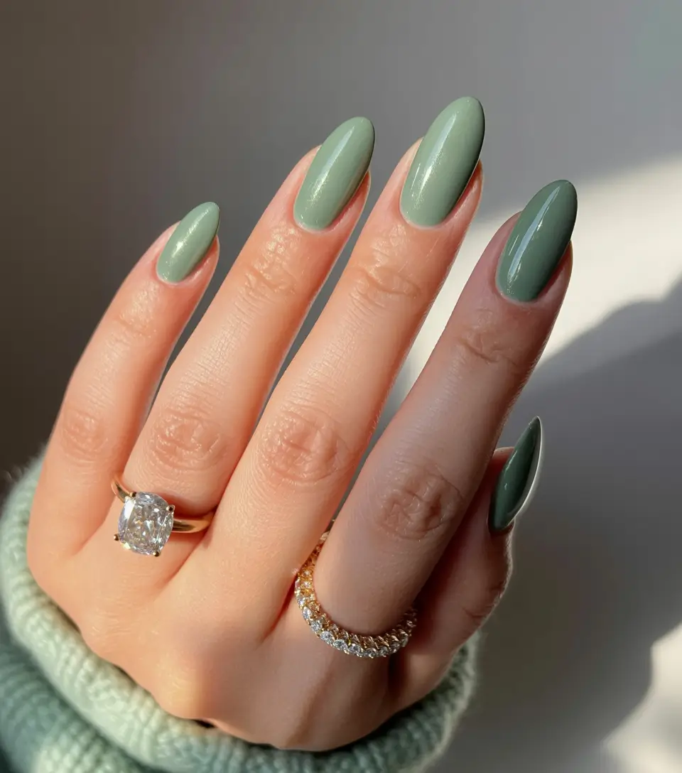 green nails 2026 Soft Sage Almonds for Everyday Calm
