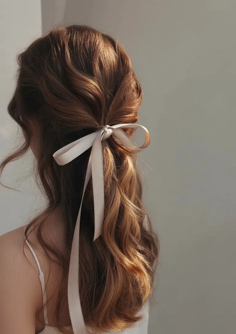 half up half down hairstyles Ribbon Tied Romantic Look