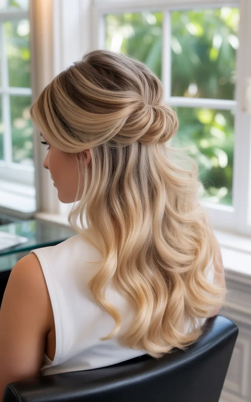 half up half down hairstyles Polished Soft Blonde Waves